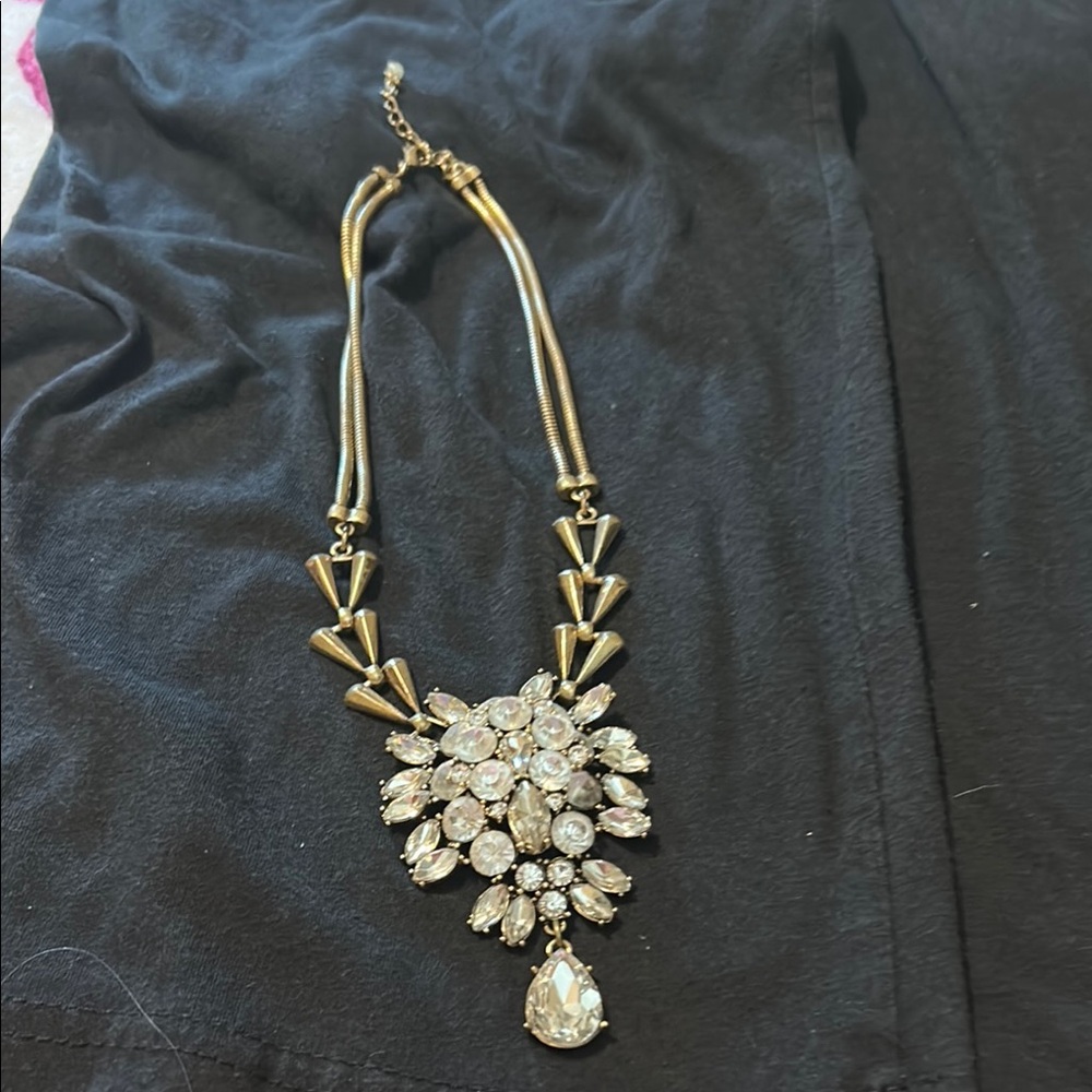 Gold and Silver Art Deco Necklace with Crystal Accents